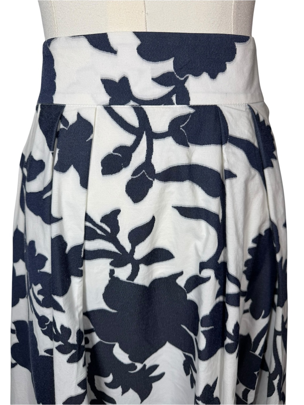 Milly Navy White Floral Cotton Midi Circle Skirt Tie Waist Pockets 6 - Picture 9 of 13
